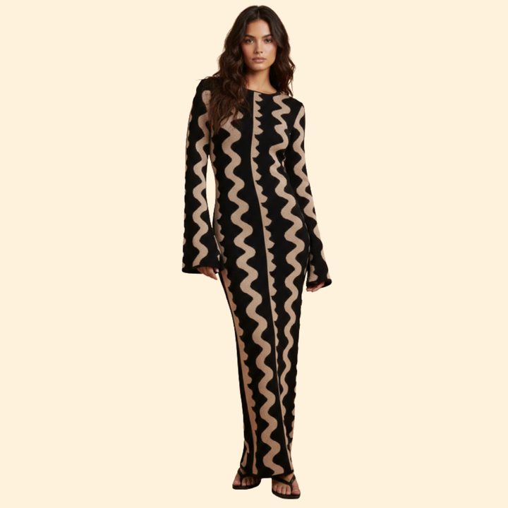 Women's Long Sleeve Dress with Modern Print