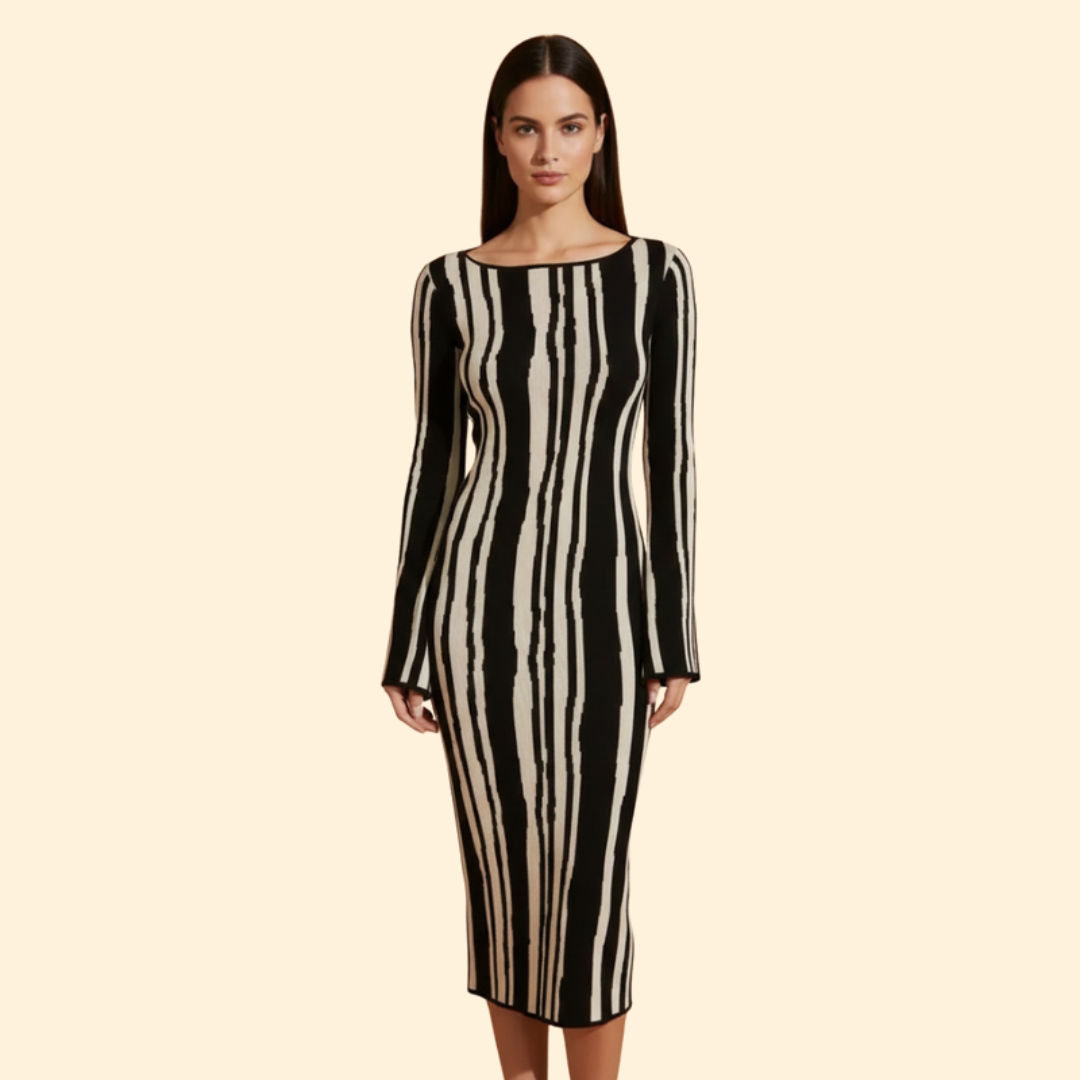 Women's Long Sleeve Dress with Modern Print