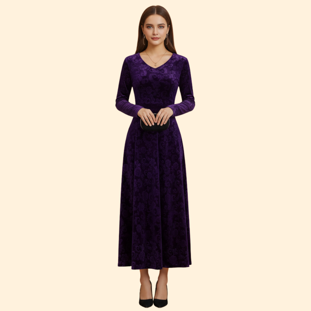 Women's Long Sleeve Flared Wedding Guest Dress