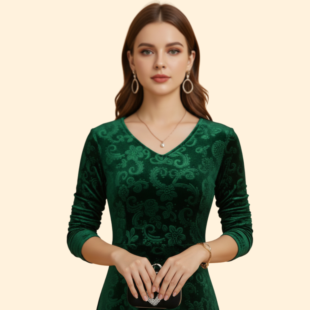 Women's Long Sleeve Flared Wedding Guest Dress