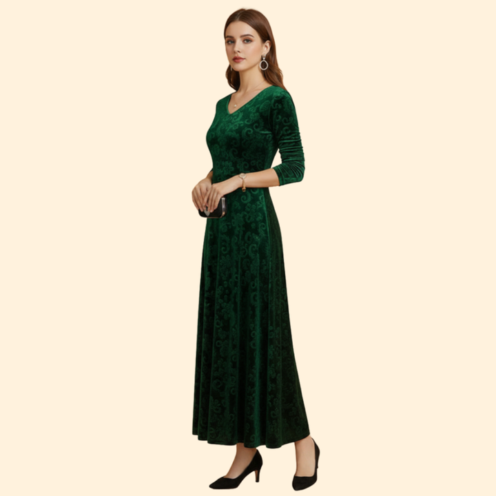 Women's Long Sleeve Flared Wedding Guest Dress