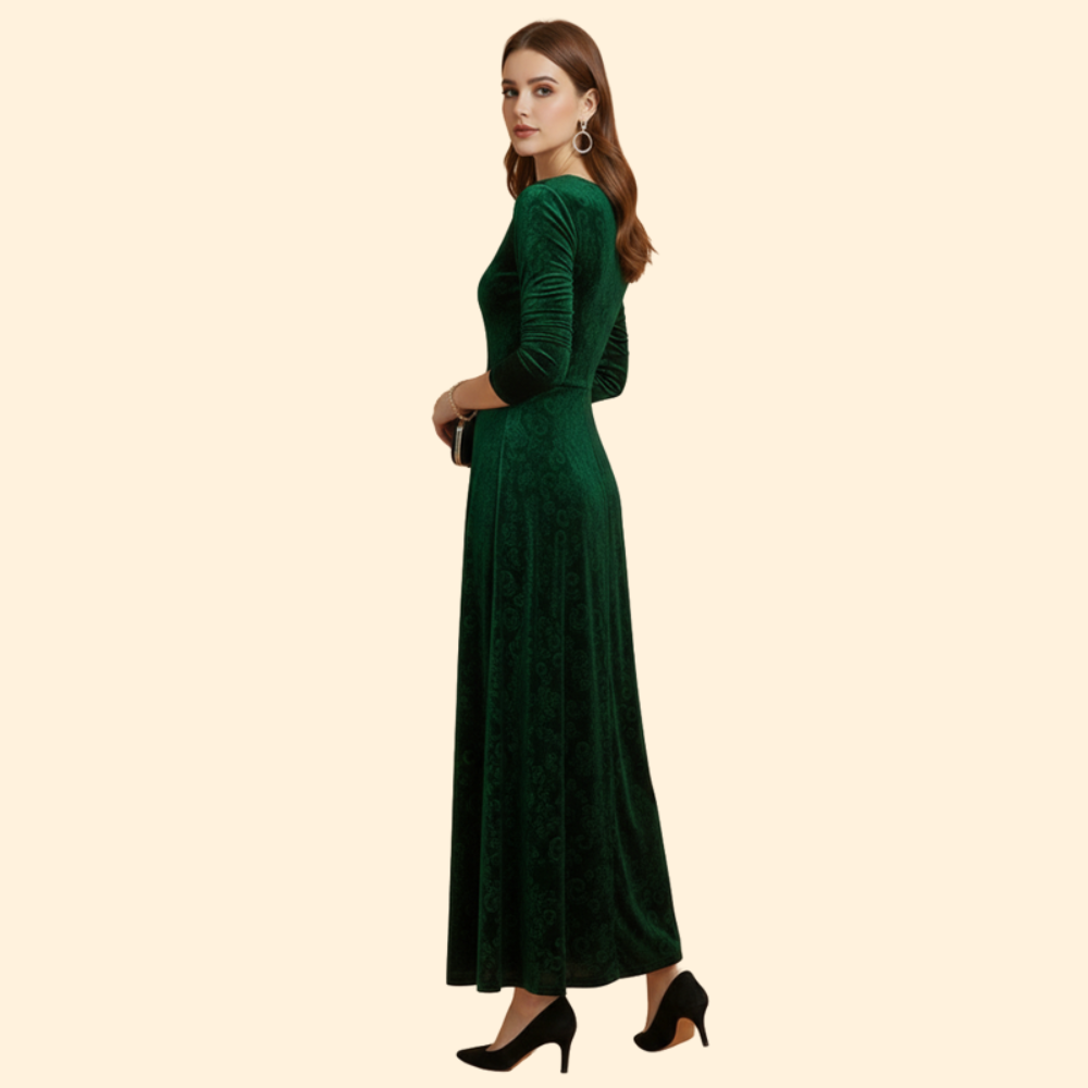 Women's Long Sleeve Flared Wedding Guest Dress
