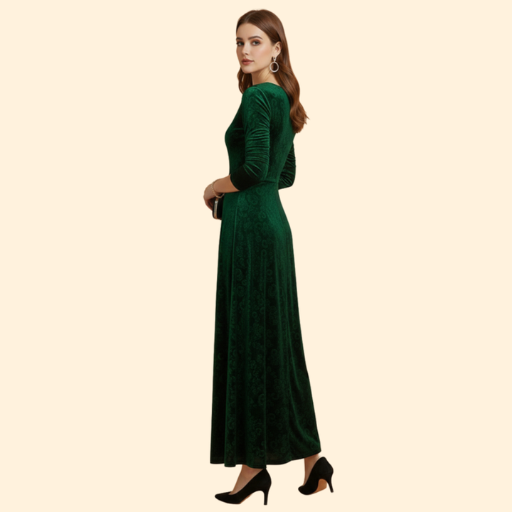 Women's Long Sleeve Flared Wedding Guest Dress