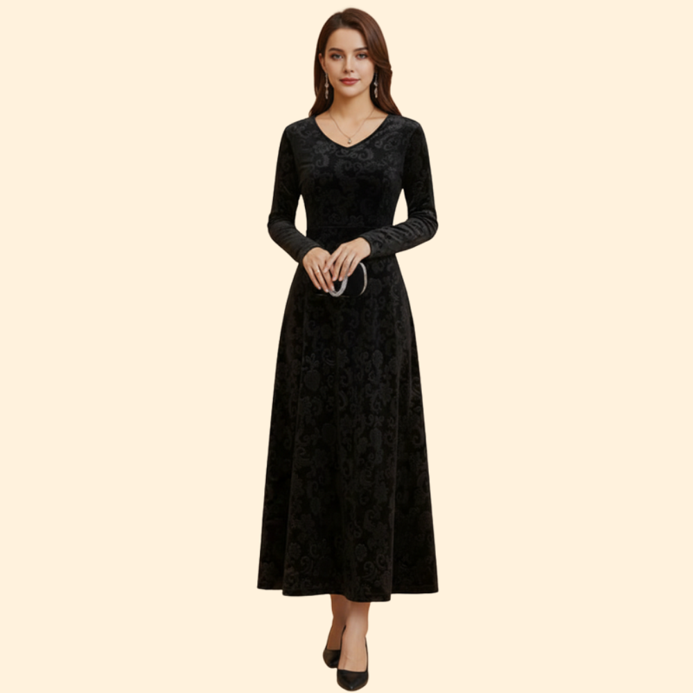 Women's Long Sleeve Flared Wedding Guest Dress
