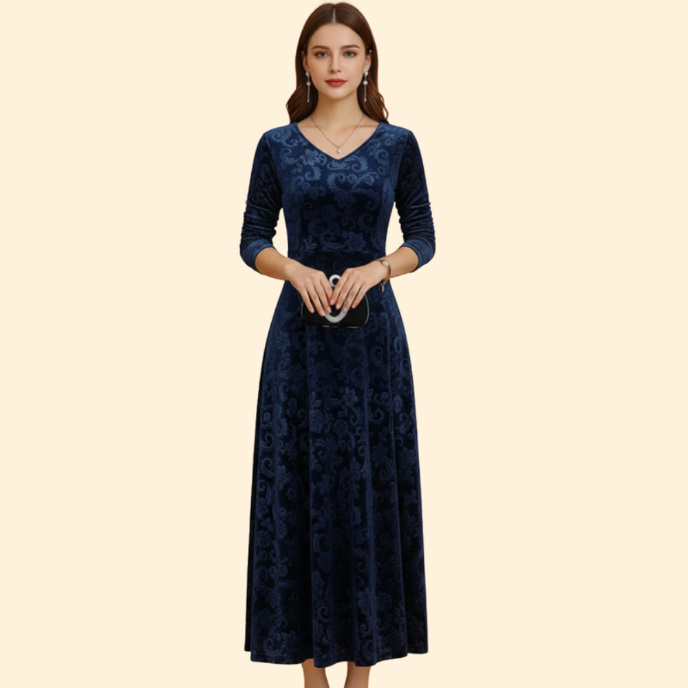 Women's Long Sleeve Flared Wedding Guest Dress