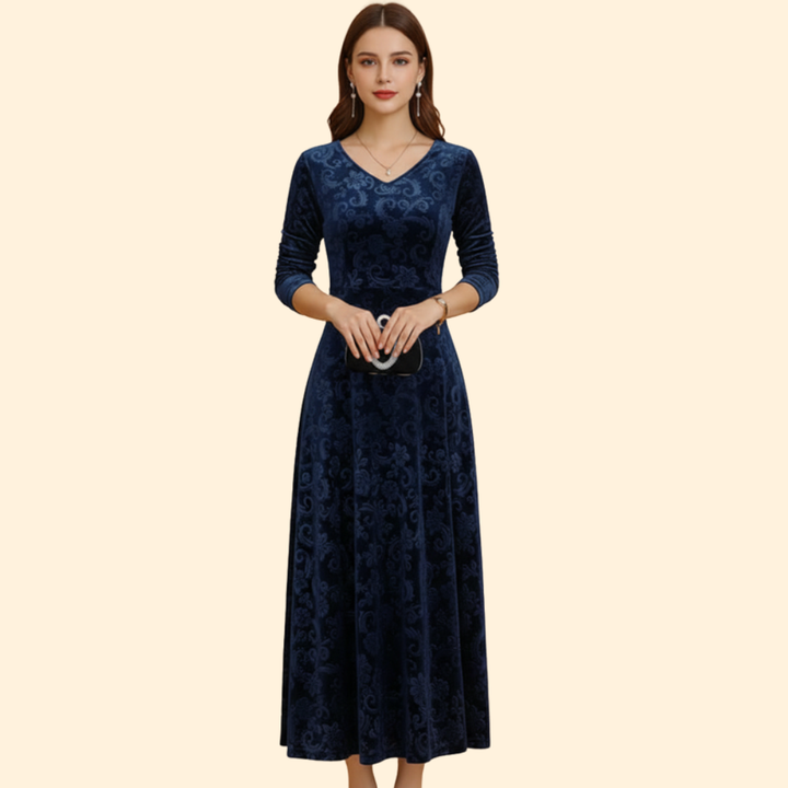 Women's Long Sleeve Flared Wedding Guest Dress