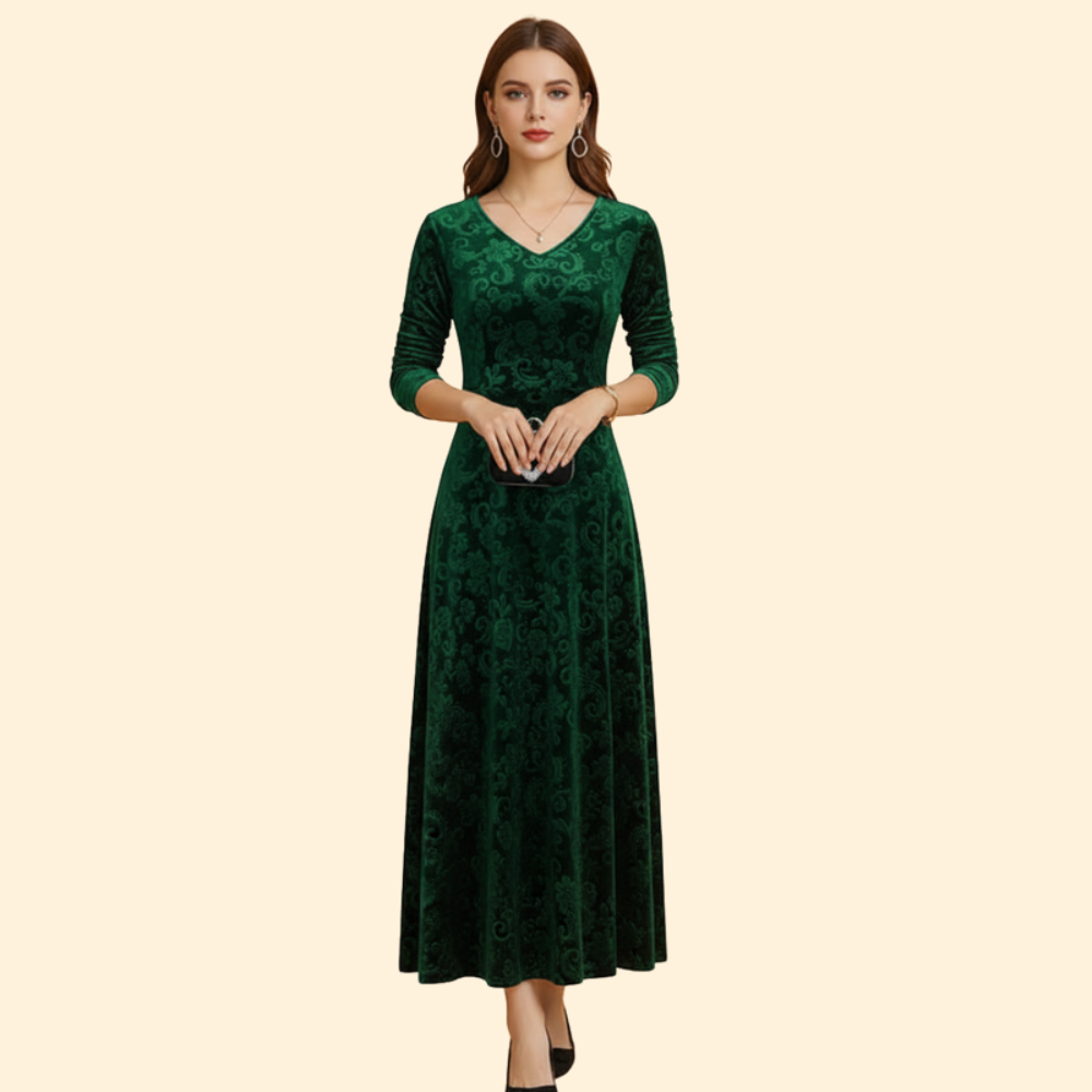 Women's Long Sleeve Flared Wedding Guest Dress