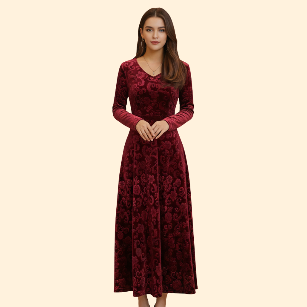 Women's Long Sleeve Flared Wedding Guest Dress