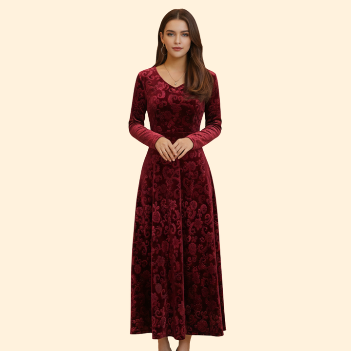 Women's Long Sleeve Flared Wedding Guest Dress