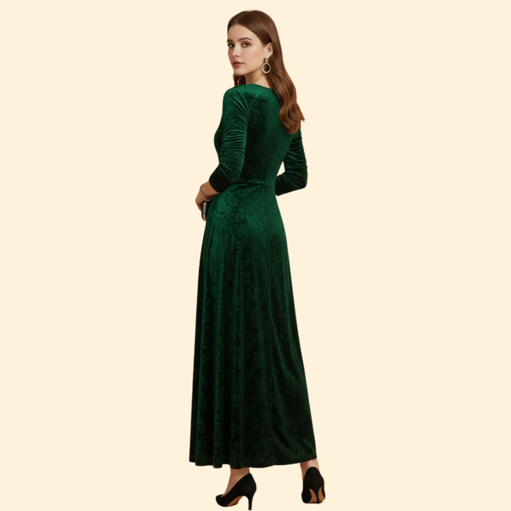Women's Long Sleeve Flared Wedding Guest Dress
