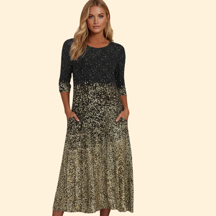 Women’s Long Sleeve Midi Dress with Pockets
