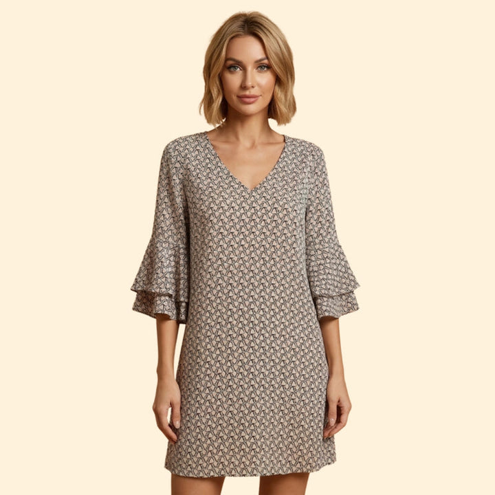 Women’s Long Sleeve Mini Dress with Printed Pattern