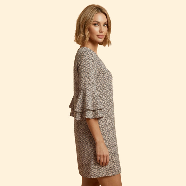 Women’s Long Sleeve Mini Dress with Printed Pattern