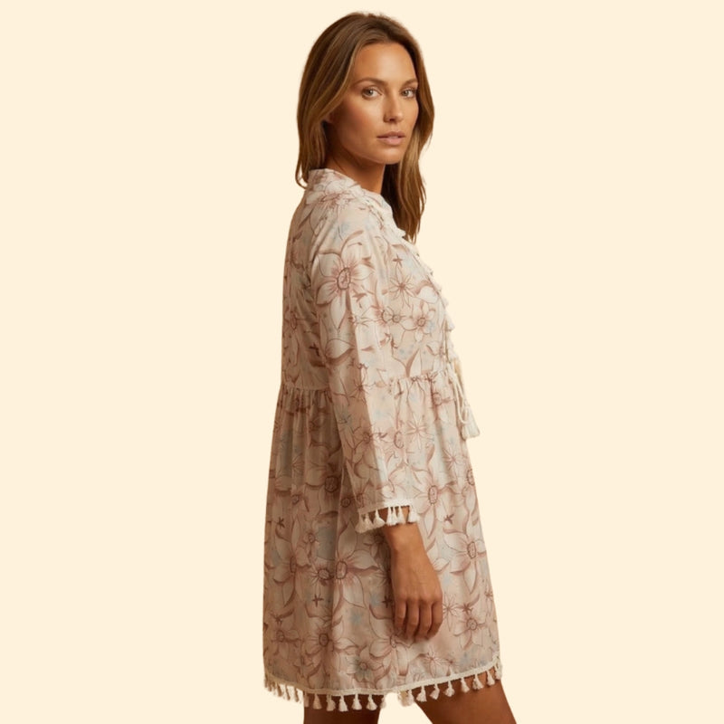 Women’s Long Sleeve Mini Dress with Tassel Tie