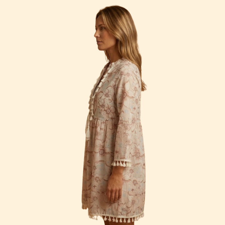 Women’s Long Sleeve Mini Dress with Tassel Tie