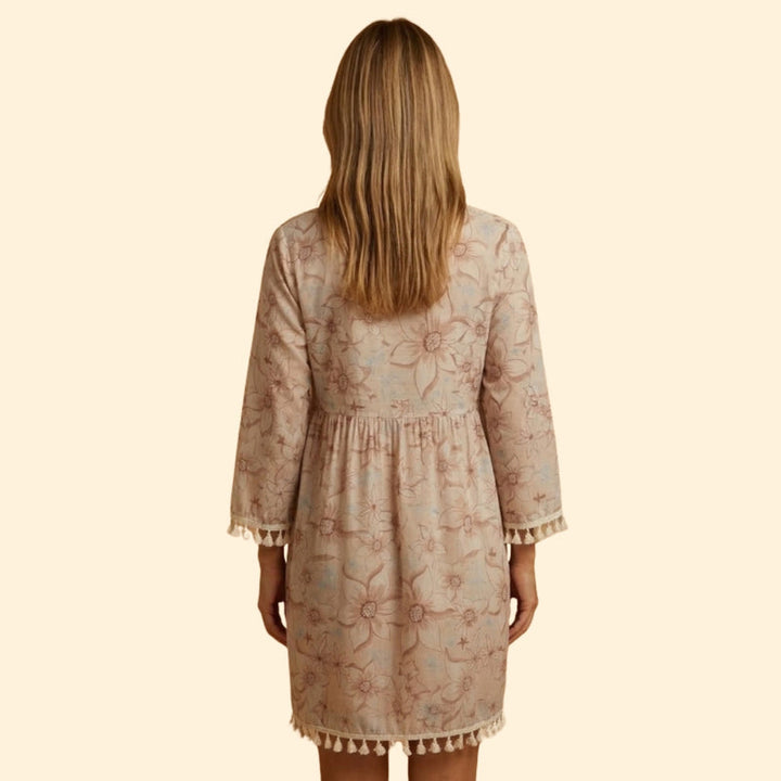 Women’s Long Sleeve Mini Dress with Tassel Tie