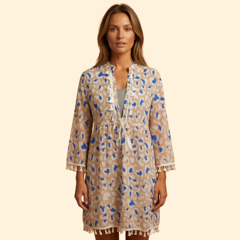 Women’s Long Sleeve Mini Dress with Tassel Tie
