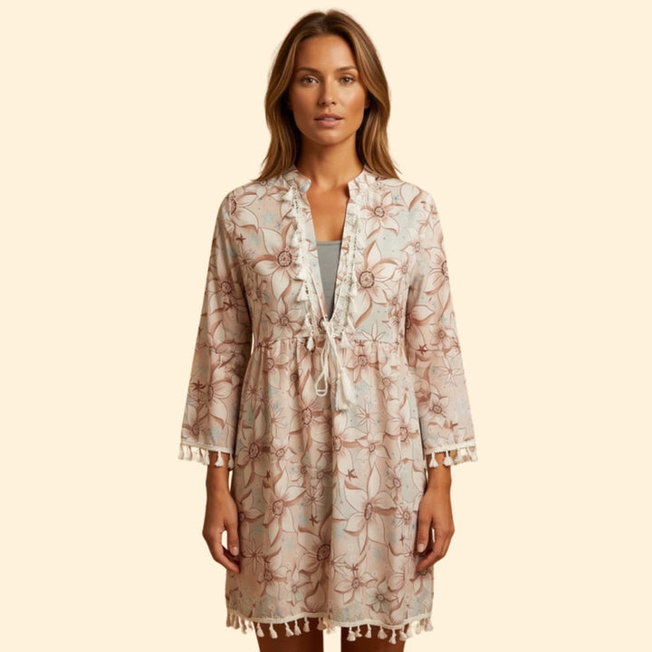 Women’s Long Sleeve Mini Dress with Tassel Tie