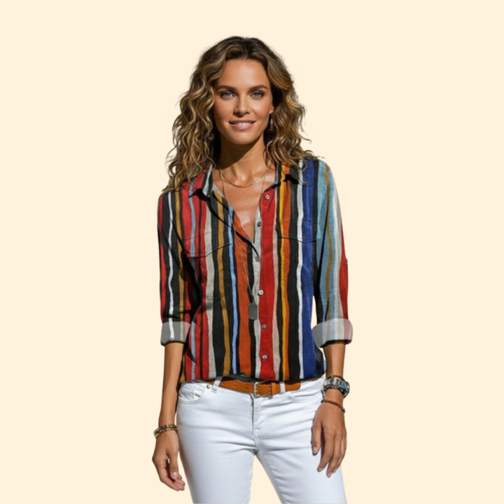 Women’s Long Sleeve Shirt with Colorful Stripes