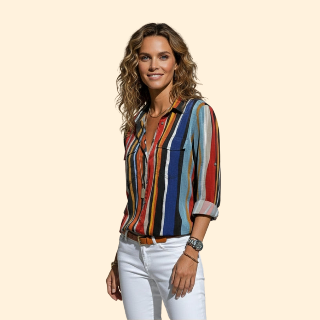 Women’s Long Sleeve Shirt with Colorful Stripes