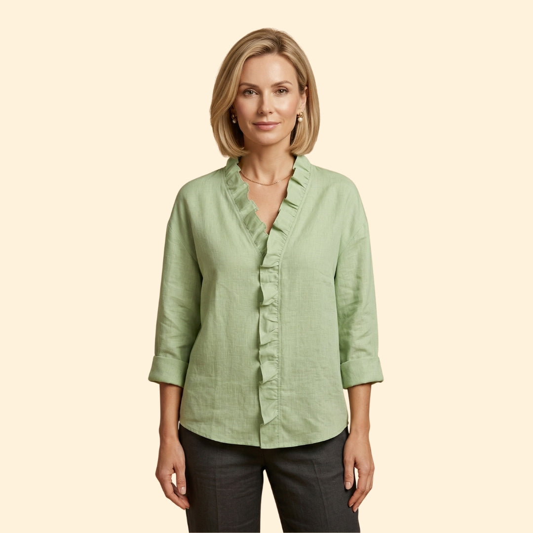 Women's Long Sleeve Top with Ruffled Trim