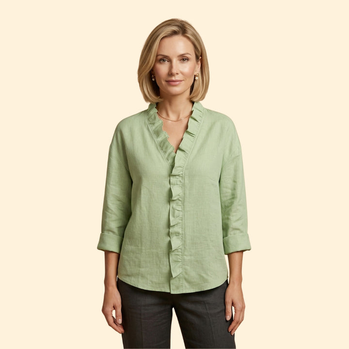Women's Long Sleeve Top with Ruffled Trim