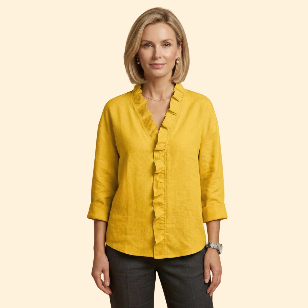 Women's Long Sleeve Top with Ruffled Trim