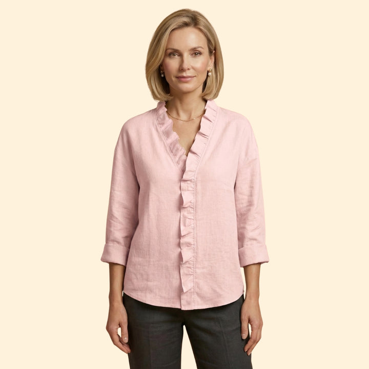 Women's Long Sleeve Top with Ruffled Trim