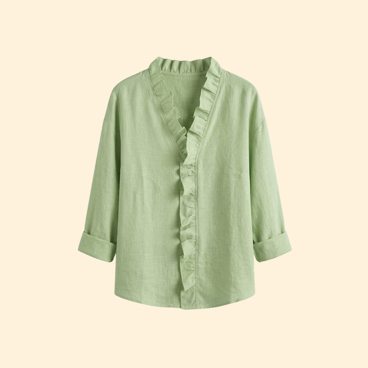Women's Long Sleeve Top with Ruffled Trim