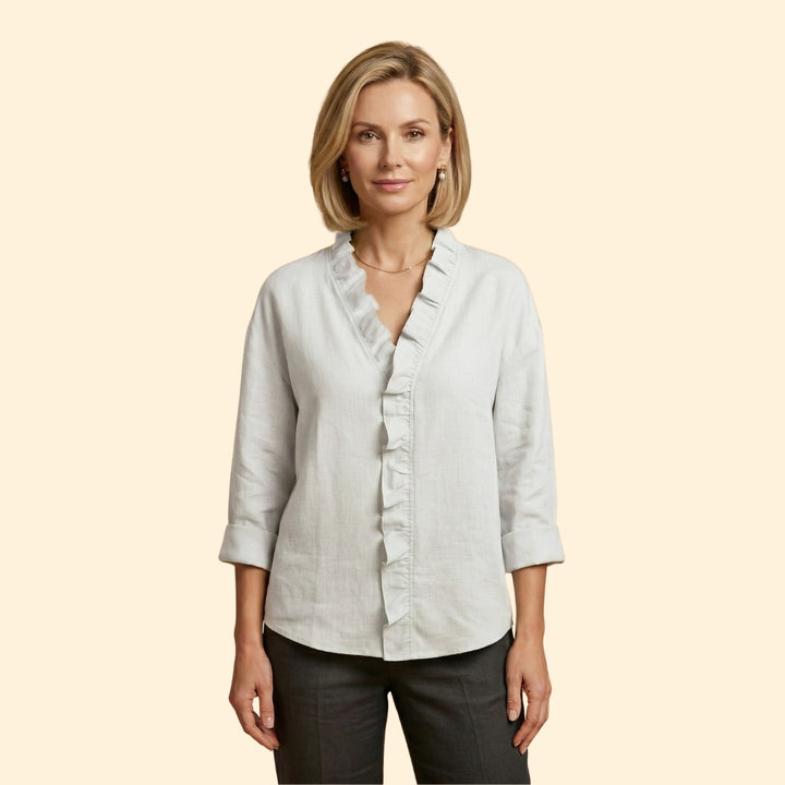 Women's Long Sleeve Top with Ruffled Trim