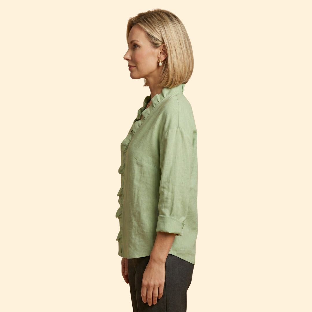 Women's Long Sleeve Top with Ruffled Trim