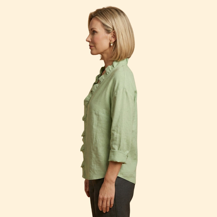 Women's Long Sleeve Top with Ruffled Trim