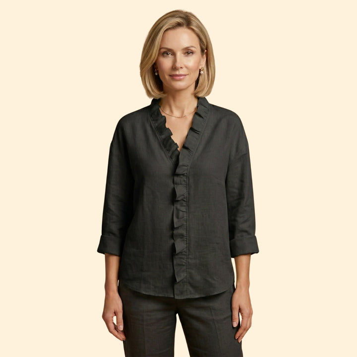 Women's Long Sleeve Top with Ruffled Trim