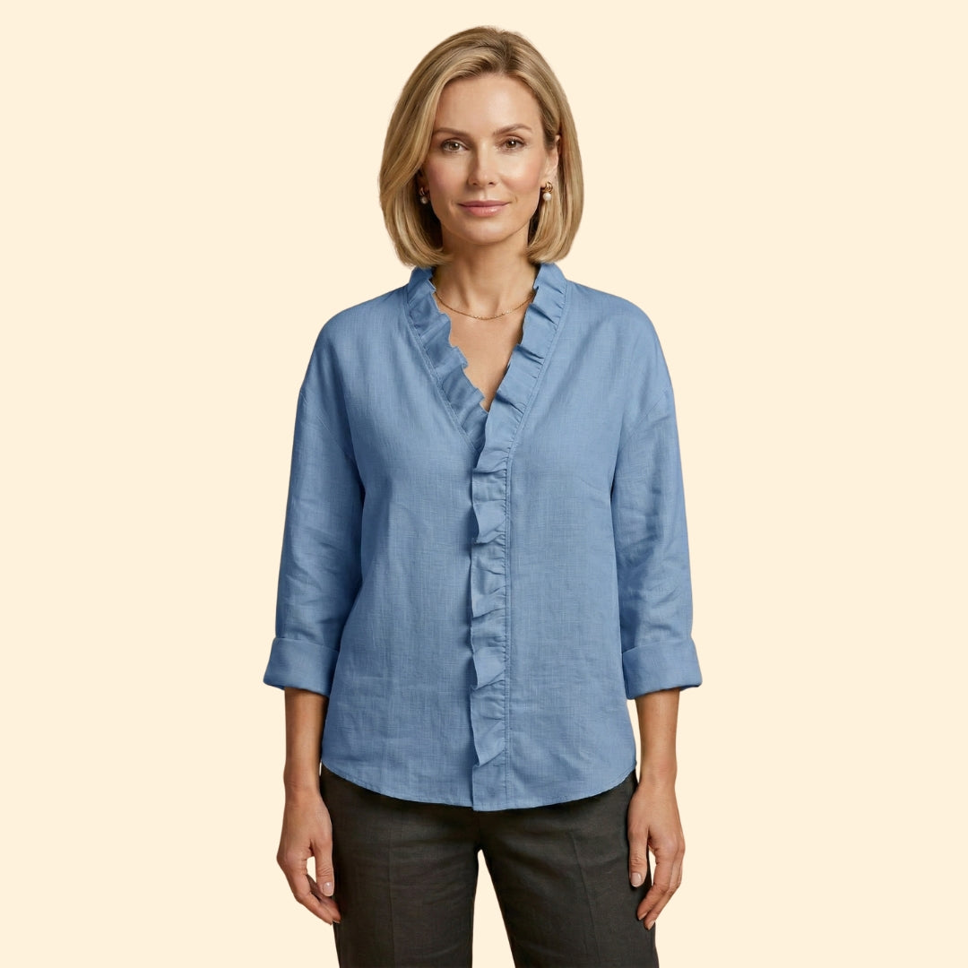 Women's Long Sleeve Top with Ruffled Trim