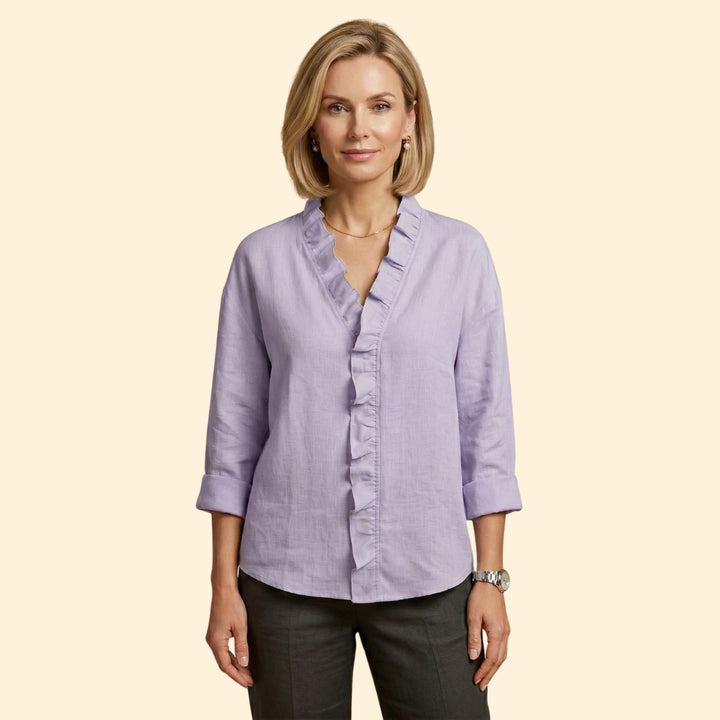 Women's Long Sleeve Top with Ruffled Trim