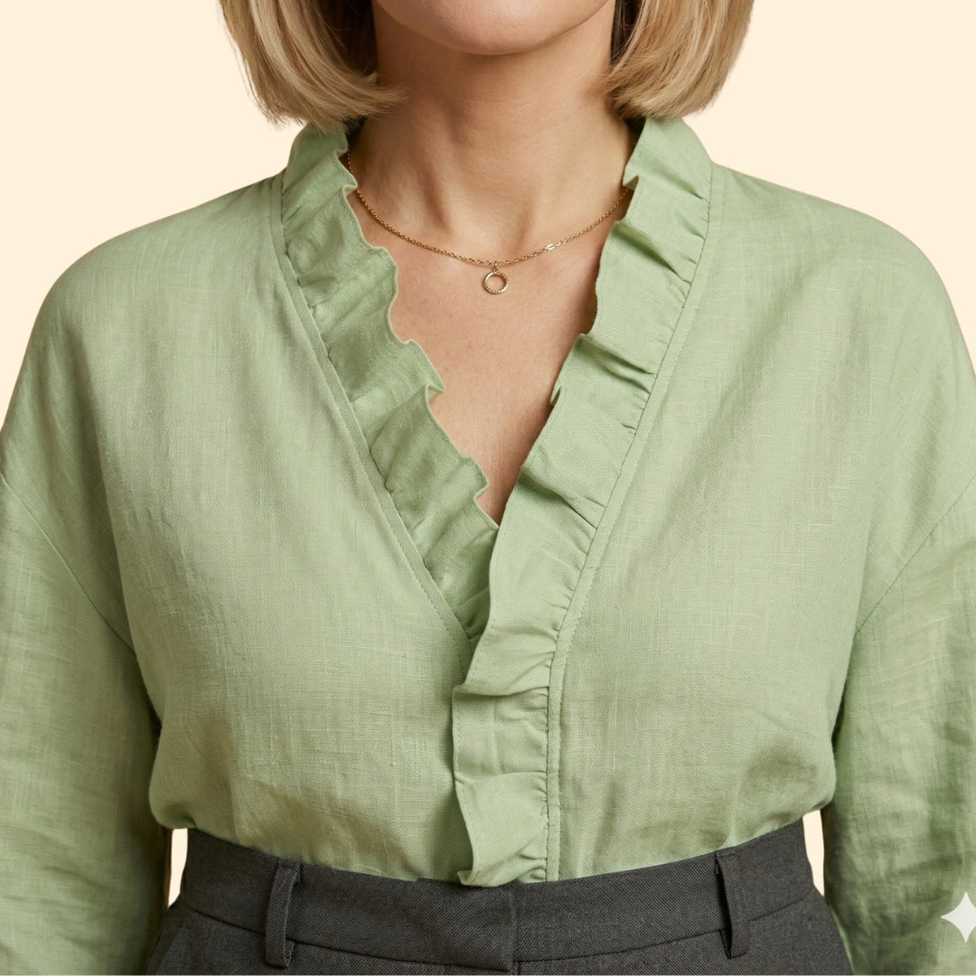 Women's Long Sleeve Top with Ruffled Trim