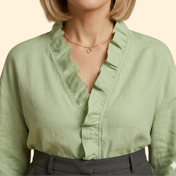 Women's Long Sleeve Top with Ruffled Trim