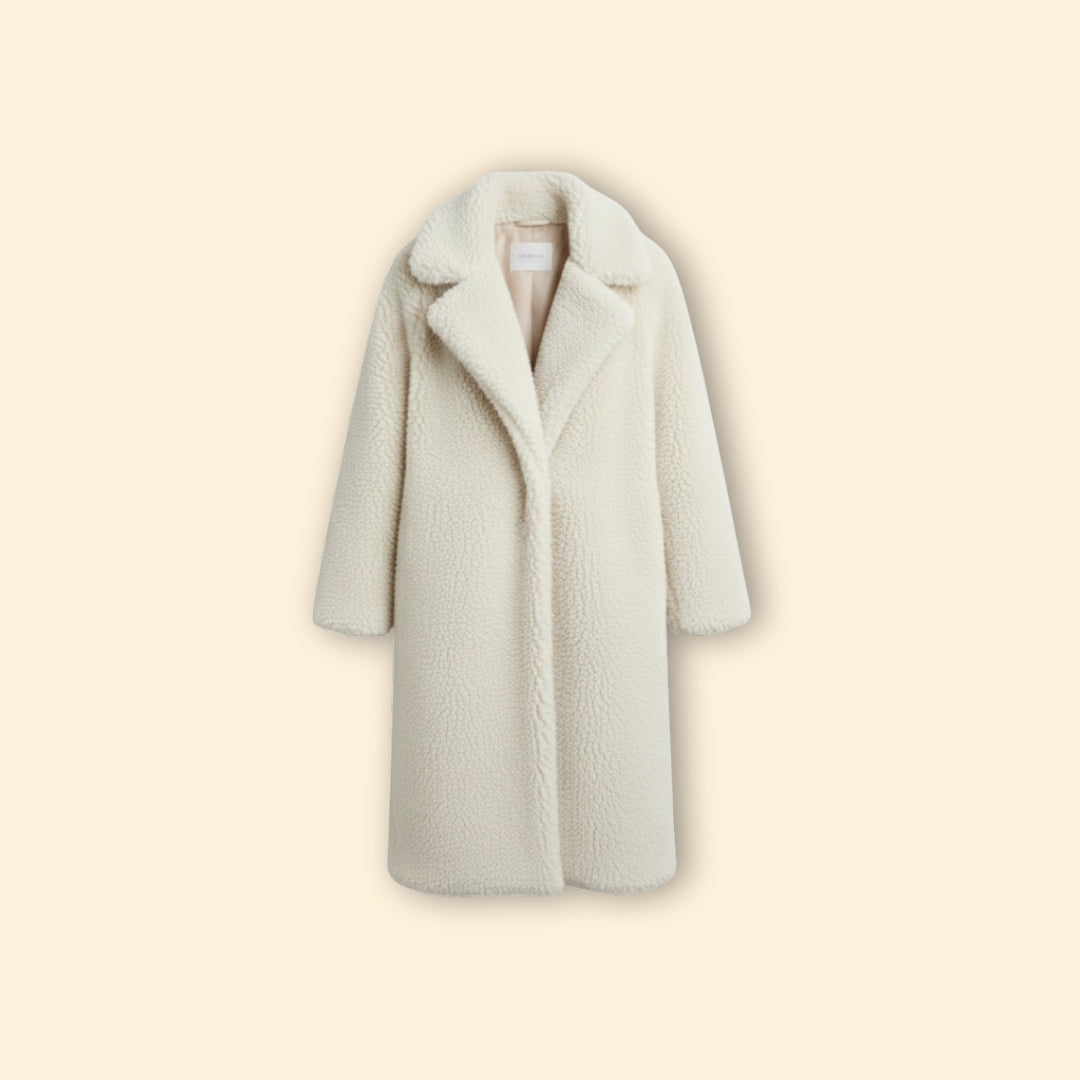 Women’s Long Teddy Coat with Notch Collar