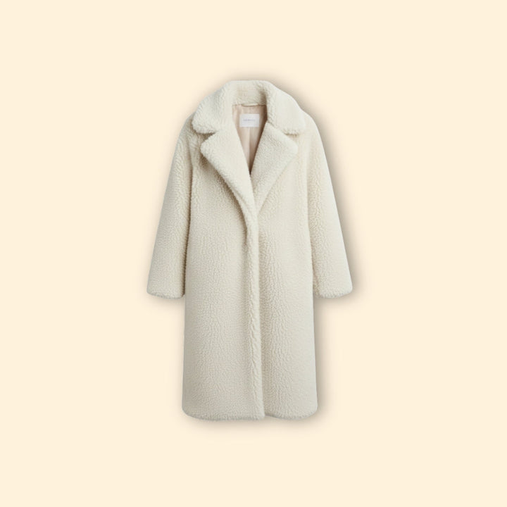 Women’s Long Teddy Coat with Notch Collar