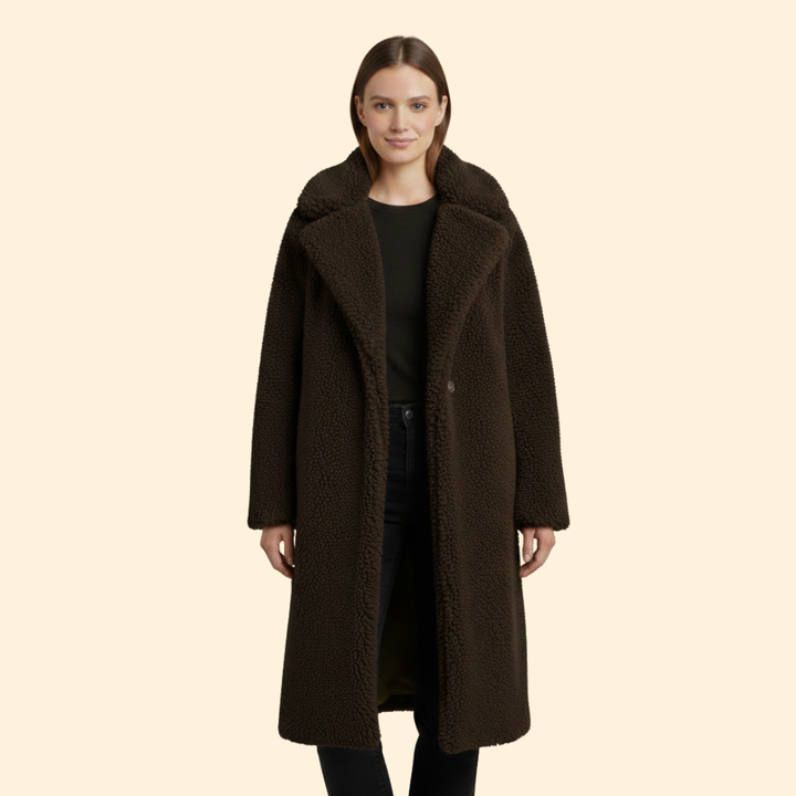 Women’s Long Teddy Coat with Notch Collar