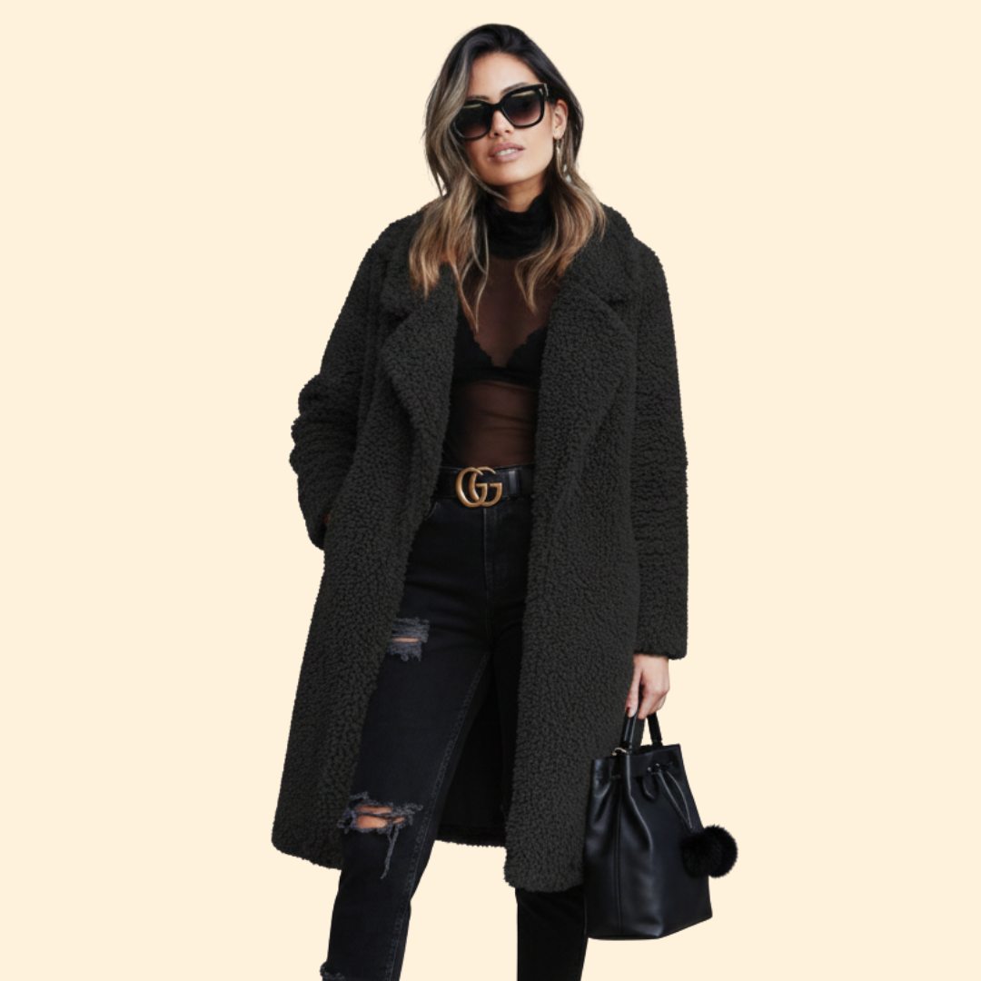 Women’s Long Teddy Coat with Notch Collar