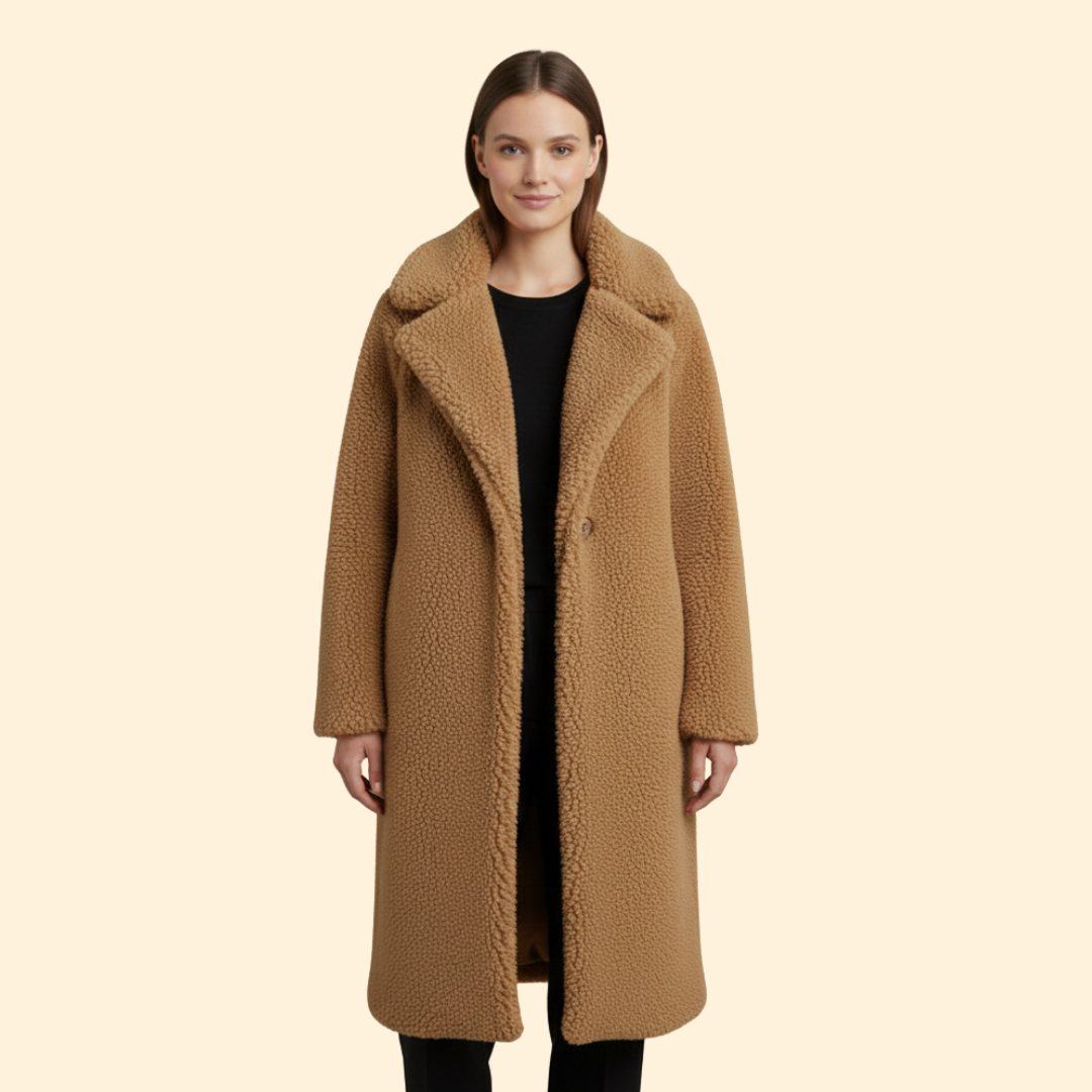 Women’s Long Teddy Coat with Notch Collar