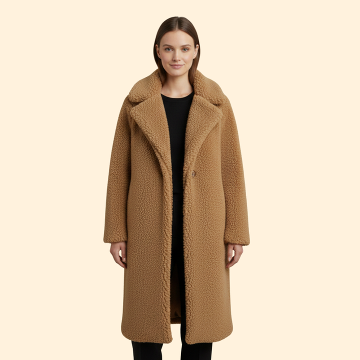 Women’s Long Teddy Coat with Notch Collar