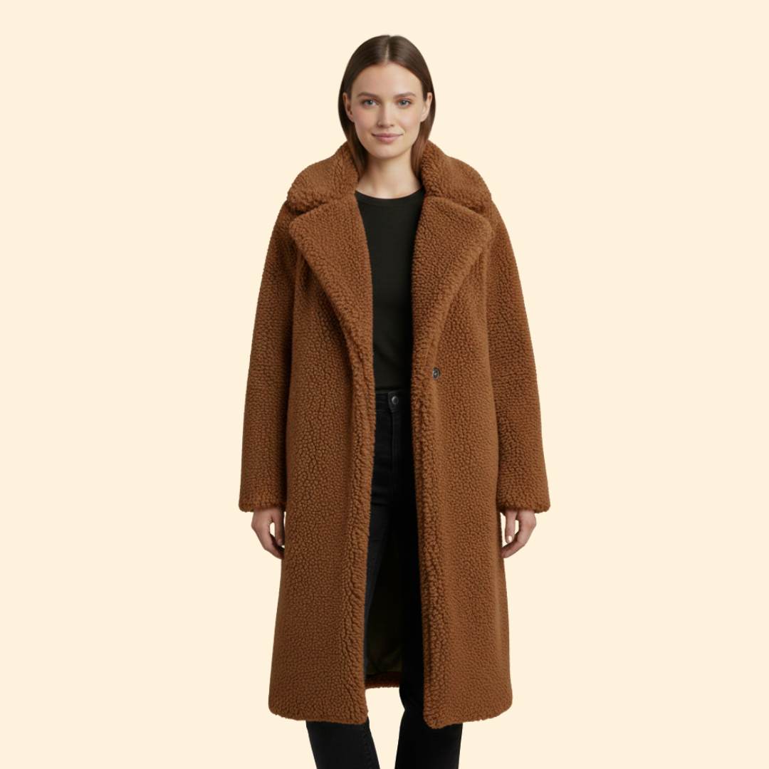 Women’s Long Teddy Coat with Notch Collar