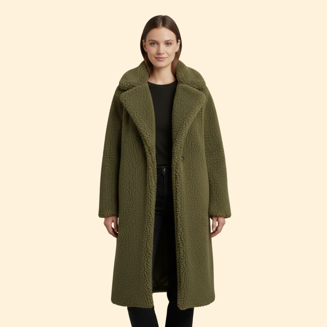 Women’s Long Teddy Coat with Notch Collar
