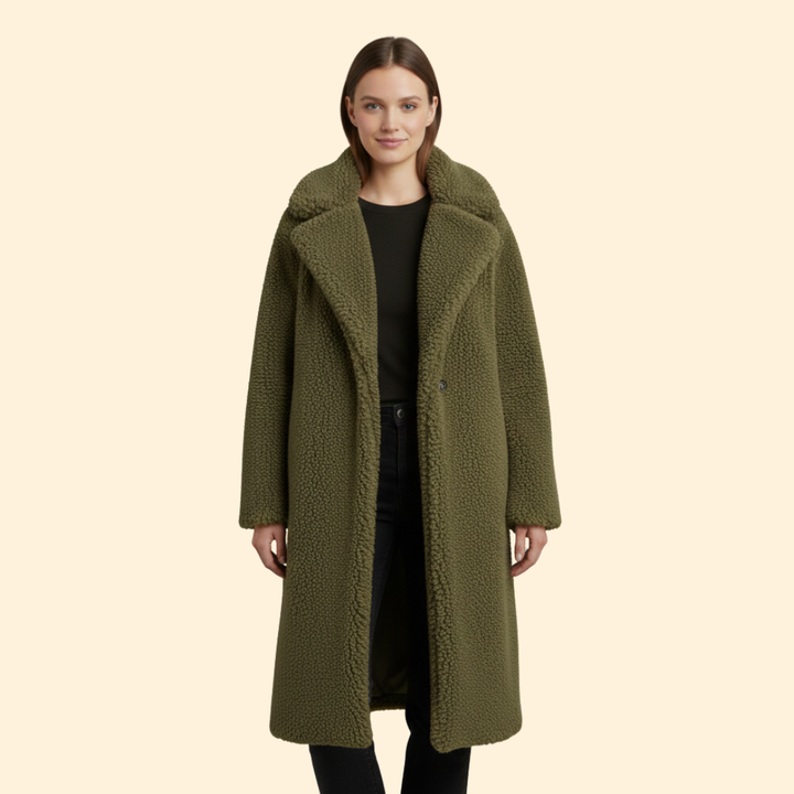 Women’s Long Teddy Coat with Notch Collar