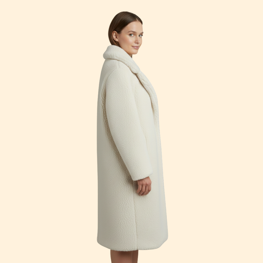 Women’s Long Teddy Coat with Notch Collar