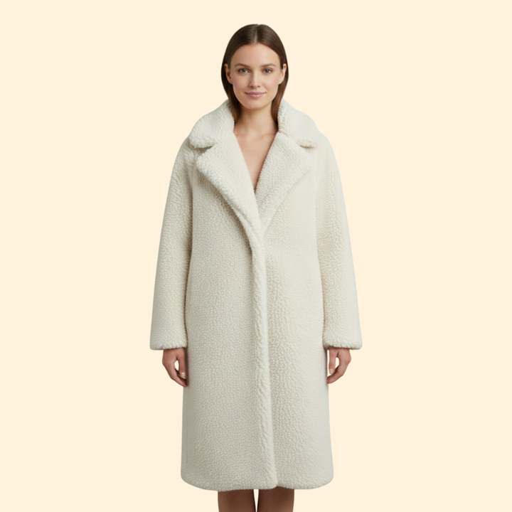 Women’s Long Teddy Coat with Notch Collar