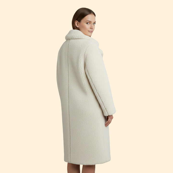 Women’s Long Teddy Coat with Notch Collar