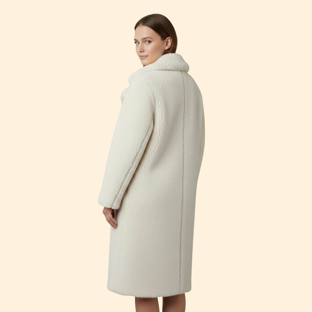 Women’s Long Teddy Coat with Notch Collar